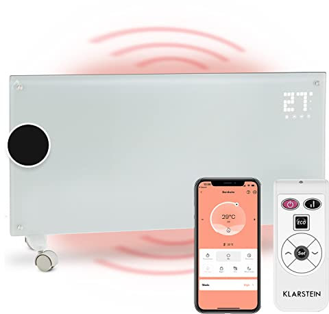 Klarstein Stufa Elettrica a Parete Basso Consumo, 2000W, Termoconvettore Smart con Rotelle, Termosifone Portatile con Termostato, per Casa