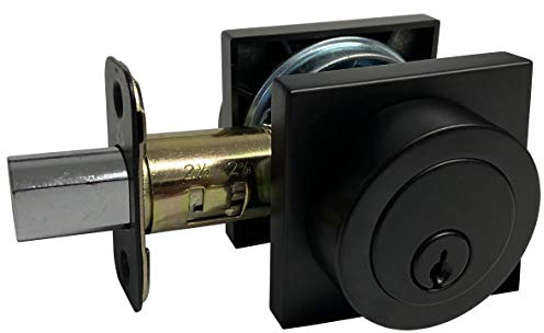 Black Finish Door Lock Square Plate Round Handle Knobs Entry/Privacy/Passage/Dummy/Deadbolt/Handleset 5765-6085-NBL (Double Cylinder Deadbolt (keyed on Both Sides))
