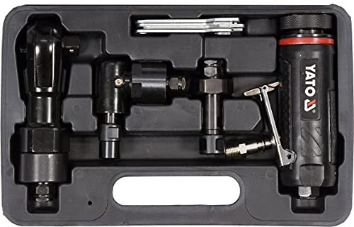 Yato Pneumatisches 3-in-1 Werkzeugschleiferset Druckluft Ratsche, Gerade Schleifmaschine, Winkelschleifer, 1/2 & 1/4, 9-teilig