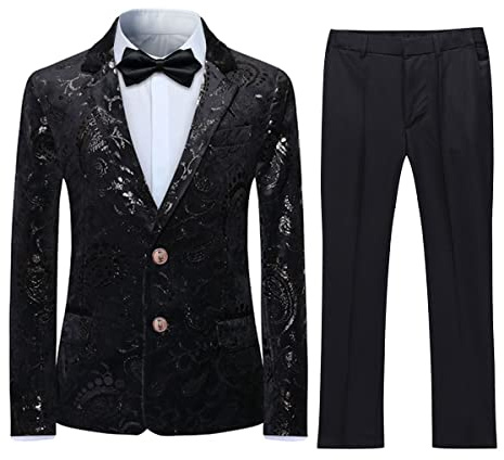 Boys Suit Formal Tuexdo Golden Jacquard Slim Fit 2 Pieces Suit Set Jacket Pants for Wedding Prom Party