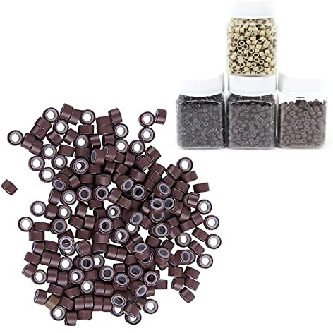 4.0X2.0X3.0 mm mikro-ringar silikonfodrade pärlor, 1 000 st mikro länk ringar för fjäderhår och jag spetsspets förbundet mänskligt hårförlängningar – brun