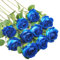 Huspox Fake Roses Artificial Flowers with Long Stem for Decoration Bouquet Wedding Floral Arrangement 10pcs Well Pack (Blue)