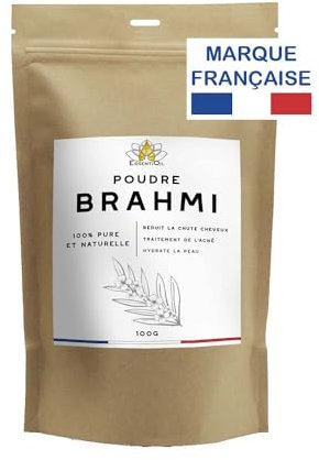 ESSENTIOIL Poudre de Brahmi cheveux - 100% Naturel - Fortifie la fibre capillaire, Evite les péllicules. Soin du cuir chevelu, tous types de cheveux - 100g - Marque Française