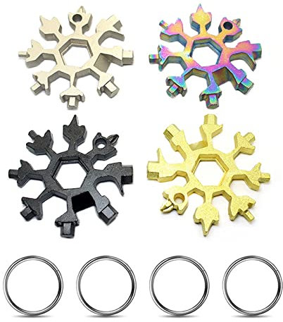 EULAPGOE Multiutensile a Fiocco di Neve 4 Pezzi, 18 in 1, Acciaio Inox, Campeggio e Avventura