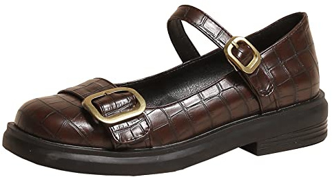 Scarpe Mary Jane da Donna con Tacco Largo, Pompe a Basso Tacco Punta Rotonda Fibbia Quotidiana Scarpe retrò Scarpe da Festa Dudpuq Marrone Numero 40 EU