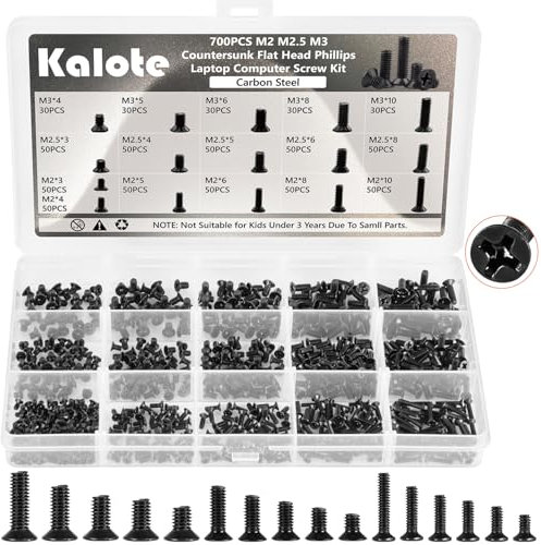 Laptop Screws Kit, 700Pcs Black Laptop Notebook Computer Replacement Screws Assortment Kit, M2 M2.5 M3 Carbon Steel Flat Head Phillips Mini Set for Lenovo Toshiba HP IBM Dell Sony