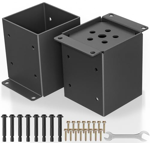 PGGP 2 PCS Metal 6×6 Post Base, Inner Size 5.6x5.6 Heavy Duty Post Bracket with Anti-Corrosive Partition, Powder-Coated Post Anchor for Pavilion Deck Railing Support Deck Base Plate