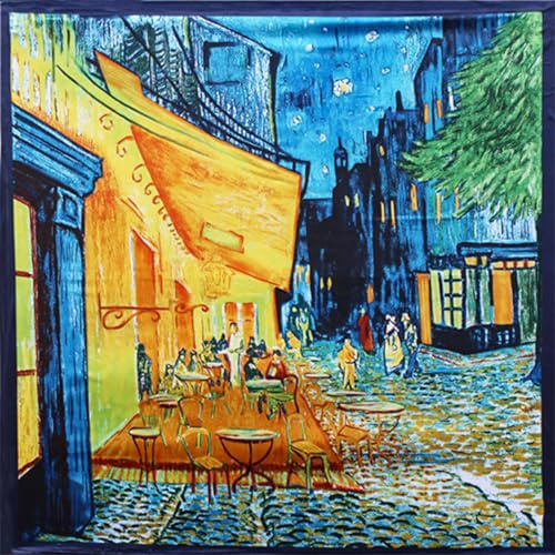 Lingso Pañuelo de seda para mujer, bufanda cuadrada para envolver el cabello, 35 x 35 pulgadas, Terraza de café por la noche, 35x35 inch