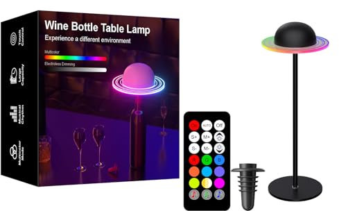 Lampada da Tavolo LED Senza Fili con Touch, Forma di Pianeta, Lampada per Bottiglia,Sincronizzazione Musicale, 3000-6500k + Dimmerazione RGB,Materiali Metallici per Comodino, bar, Ristorante