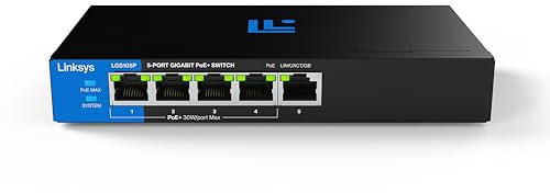 Linksys 5-Port Gigabit Unmanaged PoE+-Switch | Energieeffizientes Ethernet | Full-Duplex-Flusskontrolle | Ideal für kleine Büros und Homeoffices | Lüfterloses Design und Metallgehäuse | 60 W PoE-Budge