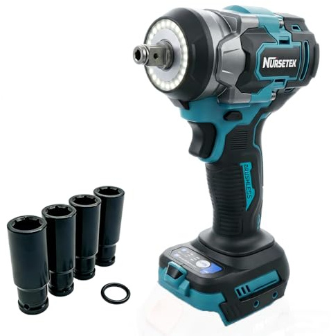 Cordless Impact Wrench 800Nm, 1/2 Brushless Electric Impact Driver for Makita Battery, with LED Light,Brushless Motor Impac Torque Wrench with 4 Sockets for Car & Workshc Use