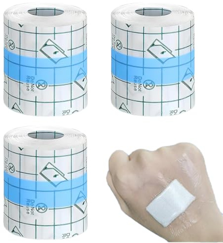 3 PCS Benda Trasparente Impermeabile,5cm*1m Cerotti Elastici di Fissaggio, per Doccia,Pellicola per Tatuaggi, Bendaggio Antiallergico,Protezione Delle Ferite