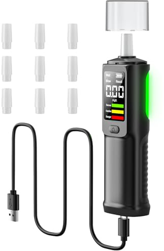ELESKY Etilometro ricaricabile USB-C – tester digitale con LCD, BRAC mg/L, 10 bocchini, test rapido, contatto/non contatto, per auto e feste