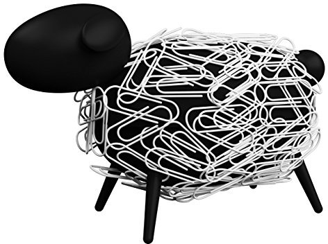 Sheepi - Das magnetische Büroklammerspender Schaf - schwarz mit weißen Büroklammern - Der tierische Büroklammerhalter für jeden Schreibtisch
