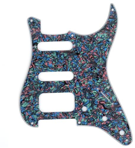 Musiclily Pro 11-Hole Round Corner HSS Guitar Strat Pickguard for USA/Mexican Stratocaster 4-screw Humbucking Mounting Open Pickup, 4Ply Abalone Shell