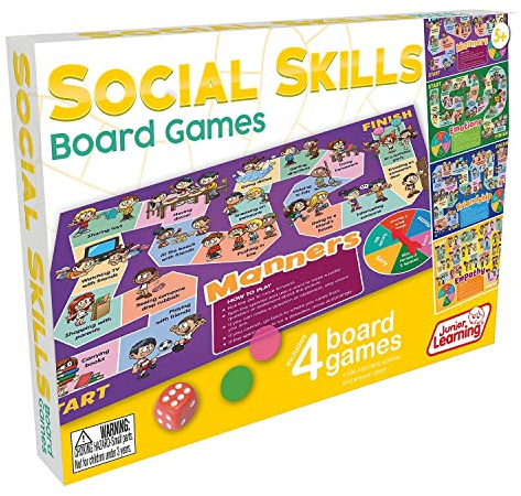 Junior Learning Social Skills Board Games, 4 Games, Ages 5-8, Empathy & Manners, Grade 1-2