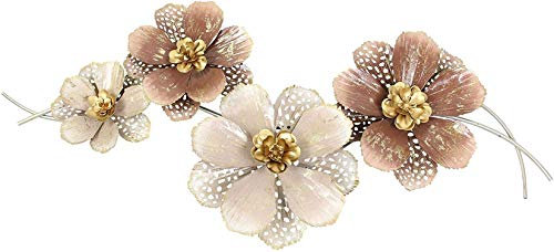 Dekoleidenschaft 3D Wandbild Blumen aus Metall, 112x52 cm, in verschiedenen Rosa-Tönen, Wandschmuck, Wanddeko, Wandverzierung, Deko-Objekt, Metallbild, Metalldeko für Wohnzimmer, Schlafzimmer, Küche
