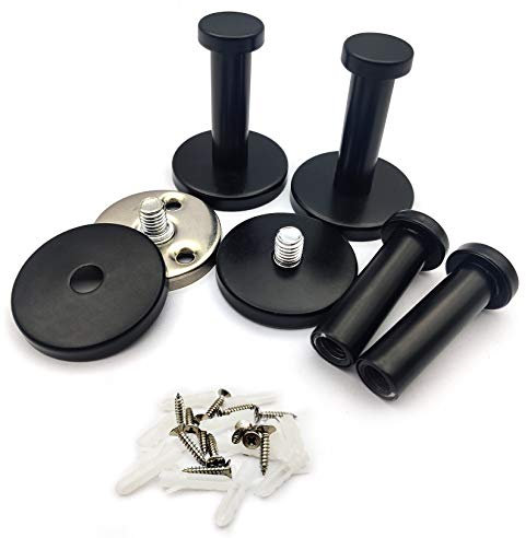 4 Black Round Wall Hooks - Stainless Steel Concealed Coat Robe Hooks, Wall Mounted, Heavy Duty for Bathroom/Kitchen/Bedroom, Hotel Use, Includes Fixing Screws