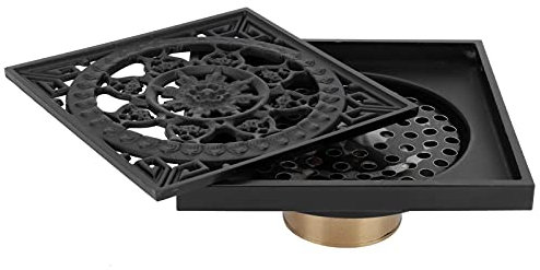 Desagüe de Piso, Desagüe de Cobre Negro Vintage Anti-Olor con Filtro Extraíble, Fácil Instalación, 10x10 cm, para Ducha Cocina Baño Hotel