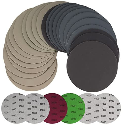 30 Stück 125 mm Schleifpapier Set, runde Schleifscheiben, Nass Trocken Schwingschleifer Pads Schleifpapierblätter für Metall Holz - 1000/1500/2000/3000/4000/5000 Körnung