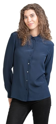 Posh Gear Mujer Blusa de Seda Collettoseta 100% Seda, Navy Azul, XXL