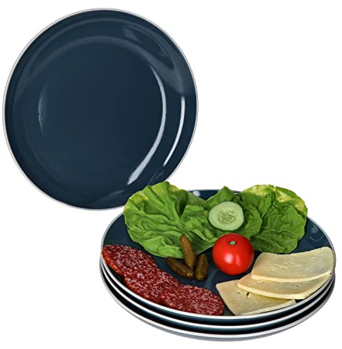 MamboCat Linus blau 4er Set Speiseteller Ø 27 cm 4 Personen dunkelblauer Essteller mit weißer Kante große Platte Beilagenteller maritimes Design skandinavisches Steingut-Geschirr hoher Rand