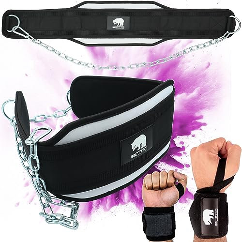 Dip Gürtel mit kette und Gym handgelenkbandage für fitness. Packung mit Gewichtsgürtel für zusatzgewicht und handgelenk bandagen für kraftsport. Fitness bandagen und gewichtsgürtel