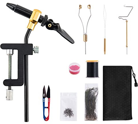 Goture Fliegenbinden-Schraubstock-Set, Fliegenbinden-Schraubstock, Spule, Einfädler, Schere, Peitschen-Finisher, Materialien – Fliegenbinden-Werkzeug-Set Sortiment mit wasserfester Ausrüstungstasche