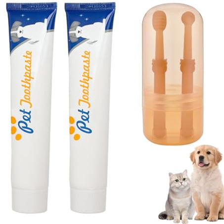 KyneLit Kit de cuidado dental para mascotas, 2 unidades, pasta de dientes para perros y gatos, reduce la placa, blanquea los dientes, refresca el aliento (sabor A-vainilla)