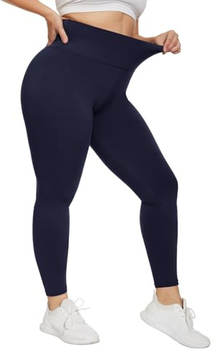 HIPOWER Pantalon de yoga pour femme, taille haute, grandes tailles, opaque, noir, long, serre-taille, tailles fortes, élastique, pantalon de sport, pour la course, bleu marine, 3XL