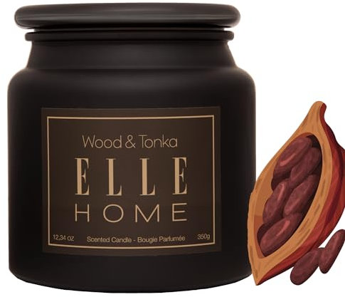 ELLE Home Duftkerze Jar 350 g – Wood & Tonka – bis zu 50 Stunden Brenndauer