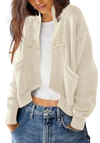 SENSERISE Womens Cardigan Sweaters Chunky Cable Knit Sweater Open Front Long Sleeve Outerwear Coats Fall Outfits(Cream Beige,S)