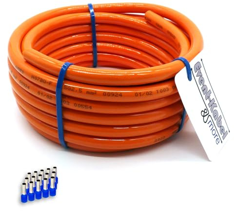 PUR-Leitung orange H07BQ-F 5x2,5mm2 Polyurethanleitung, Baustellenkabel, Industriekabel für den Außenbereich 5-100m inkl. 15 Aderendhülsen (5 Meter)