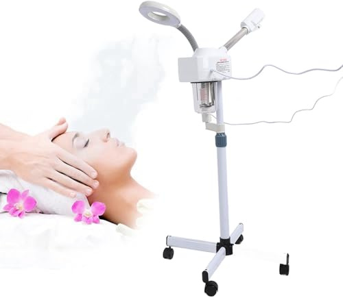 L¨¢mpara LED Profesional 2 en 1 con Vaporizador Facial, Lupa de Aumento 5X, Cuello Ajustable para Tratamientos de Belleza