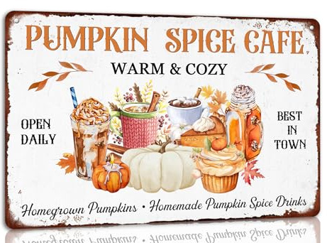 Pumpa krydda café varm och mysig höst metall plåtskylt för retro väggdekor hem kaféer bondgård kök plakat retro konst väggdekor 20 x 30 cm
