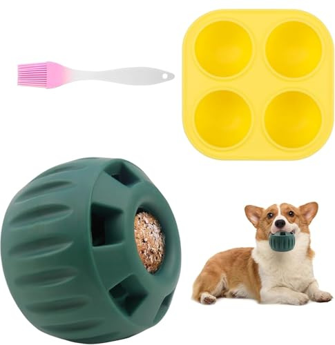 NOLACE Lot de 3 Balles à Lécher pour Chien (avec Moule & Brosse) - Jouet d'Occupation Interactif en Caoutchouc Naturel - Distributeur de Friandises Glacées Facile à Nettoyer & Remplir