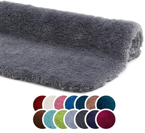liebling Superior Badteppich mit Anti-Rutsch-Beschichtung, 100% Polyester (Mikrofaser), 70 x 120 cm, 30 Grad waschbar, Fußbodenheizung geeignet, Farbe: anthrazit