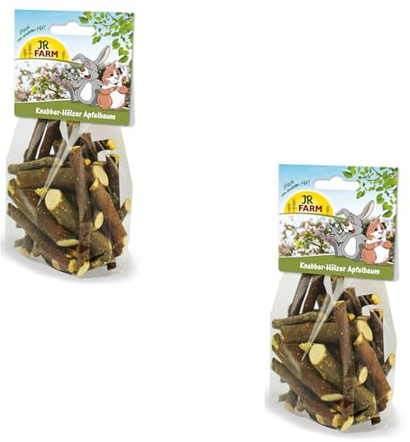 JR FARM Nibble Wood Apple Tree | Double Pack | 2 x 100 g | Snack for Dwarf Rabbits and Rodents | Can Support Tooth Abrasion | Can contribute to meaningful activity