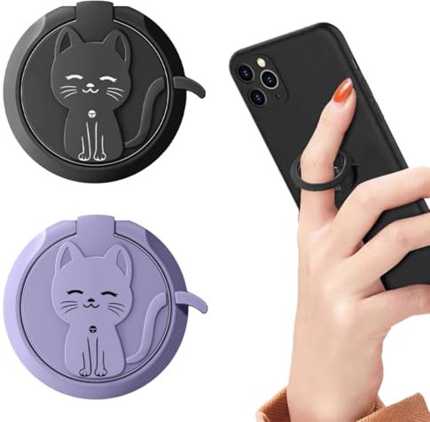 CULEO Agarres para teléfonos móviles,Soporte para teléfono con anillo de metal de 2 piezas, adhesivo trasero, soporte para anillo de teléfono con forma de gato