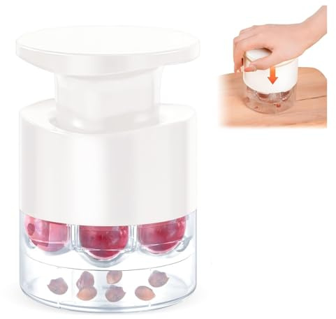 SAUVRANU 2025 Quickly Release Multi Cherries Stoner Pitter,7-Hole Push Button Cherr'y Core Pit'ter Tool with Splatter Protector,Pit Seed Remover for Making Cherry Jam