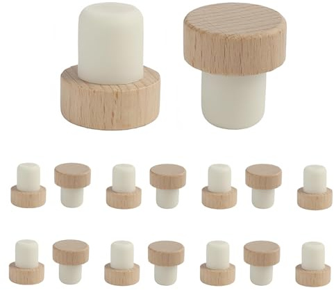 16 Piezas Tapones de Botella de Corcho en Forma de T, Forma de T Madera Caucho, para vino, cerveza y champán, Corcho Tapón de Vino Tapón, Tapones Reutilizables de Madera y Caucho