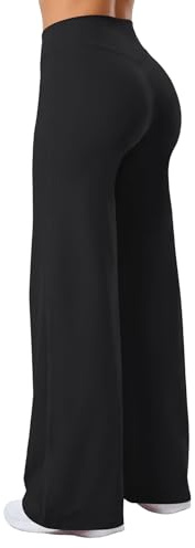 Rapbin Women's Wide Leg Yoga Pants High Waist Straight Trousers No Front Seam Stretchy Flared Casual Leggings for Gym Yoga Lounge Black M