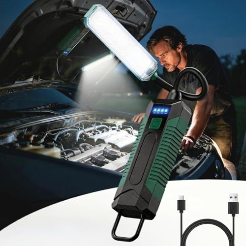 LETOUR LED Arbeitsleuchte,Werkstattlampe mit starkem Magnet & Haken, 5 Lichtmodi & USB C Motorhaubenleuchte freihändige Werkstattlampe mit Ladeanzeige für Auto Reparatur, Garage, Keller