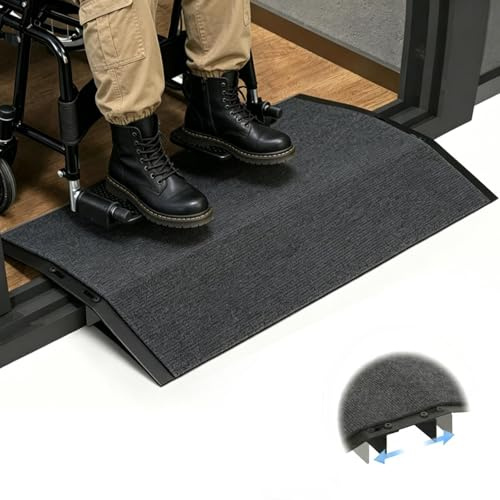 Dörrtröskelramp, rullstolsramp, 70 x 43 x 4 cm tröskelramp med halkfri matta för 7–13 cm breda dörrpassage, tröskelbro för rullstol, rullator, robotdammsugare, barnvagn