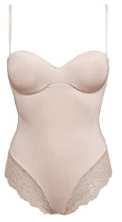 SIELEI BODY DONNA CON FERRETTO -. Realizzato in Microfibra Strech lucida e setoso pizzo con motivo floreale - Profonda scollatura sulla schiena, spalline rimovibili.