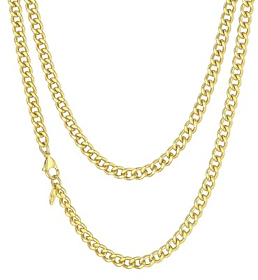 Richsteel Collar Oro Mujer Cadenas Dorado Eslabon Cubano 3mm Necklace for Women Men 55cm Largo Collar de Cadenas Acero Inoxidable Regalo Novio Familia