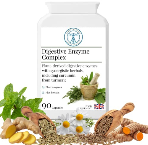 Complementary Supplements - Digestive Enzyme Complex - Liver Support – Peppermint, Betaine Hydrochloride, Turmeric, Amylase, Protease III, Lipase, Bromelain, Papain – Vegan- 90 Capsules