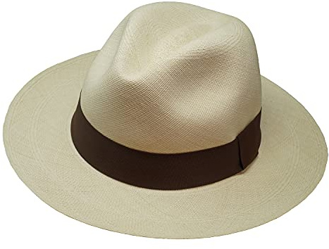 Borges & Scott Der Japura - Signatur Fedora Panama Hut - Natur mit braunem Band - Rollbarer und ultraleichter echter Panama Hut - 59cm