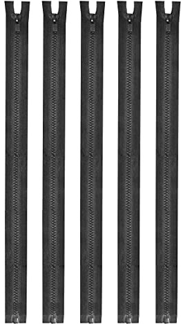 Mandala Crafts #5 Molded Tooth Black Separating Zippers - 48 Inch Heavy Duty Plastic Zippers for Sewing Jackets, Coats, Bags, and Crafts