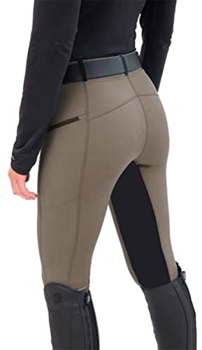 Minetom Pantalon D'Équitation pour Femmes Taille Haute pour Les Cavaliers Skinny Pantalon De Tir À l'arc Leggings avec Poche D Marron XS